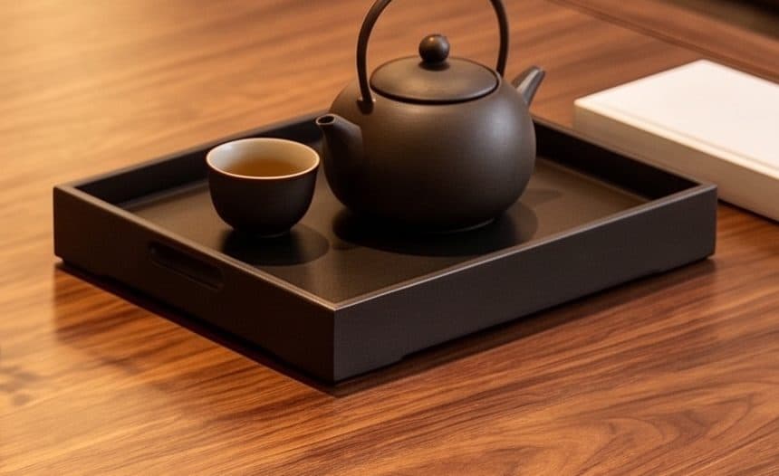 Khay trà tròn gỗ óc chó nguyên khối